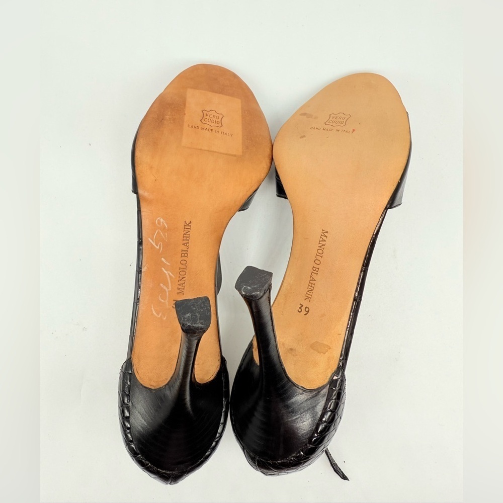 Manolo Blahnik Black Crocodile embossed leather strappy high heel sandals EU 39 - Picture 6 of 7